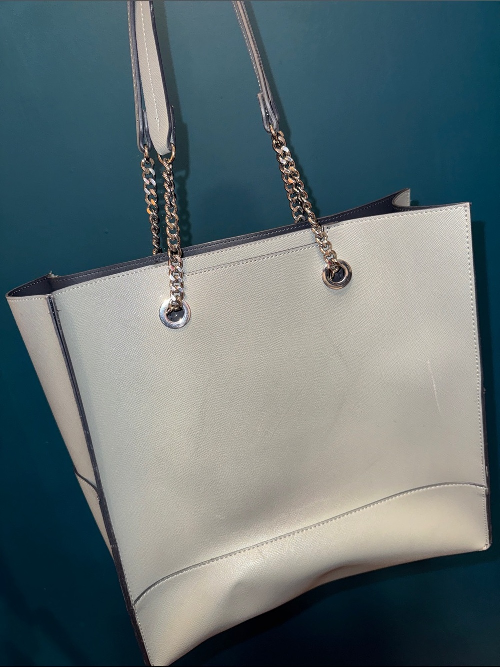 White Chain-Handle Tote Bag